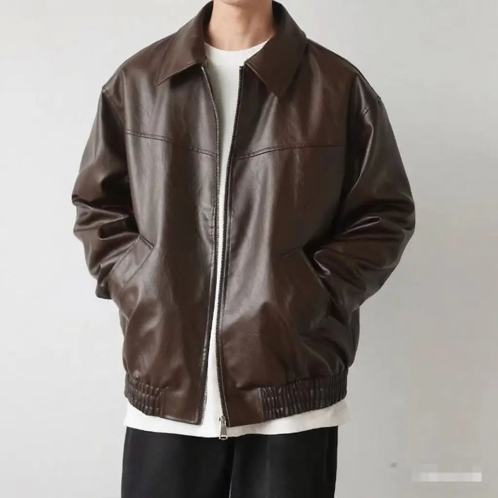 LEATHER EFFECT ZIP JACKET FOR MEN