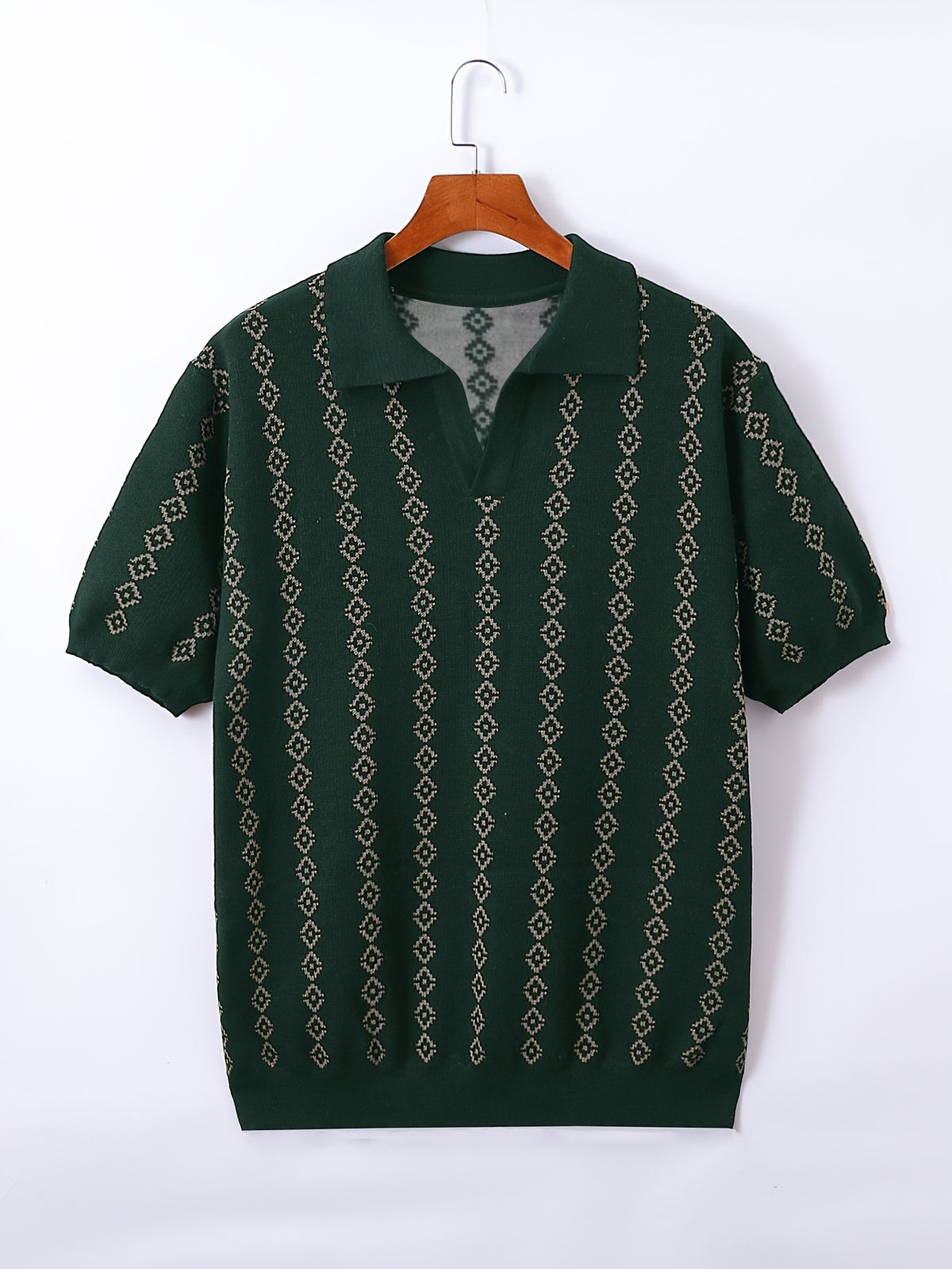 GEOMETRIC V-NECK POLO SHIRT FOR MEN