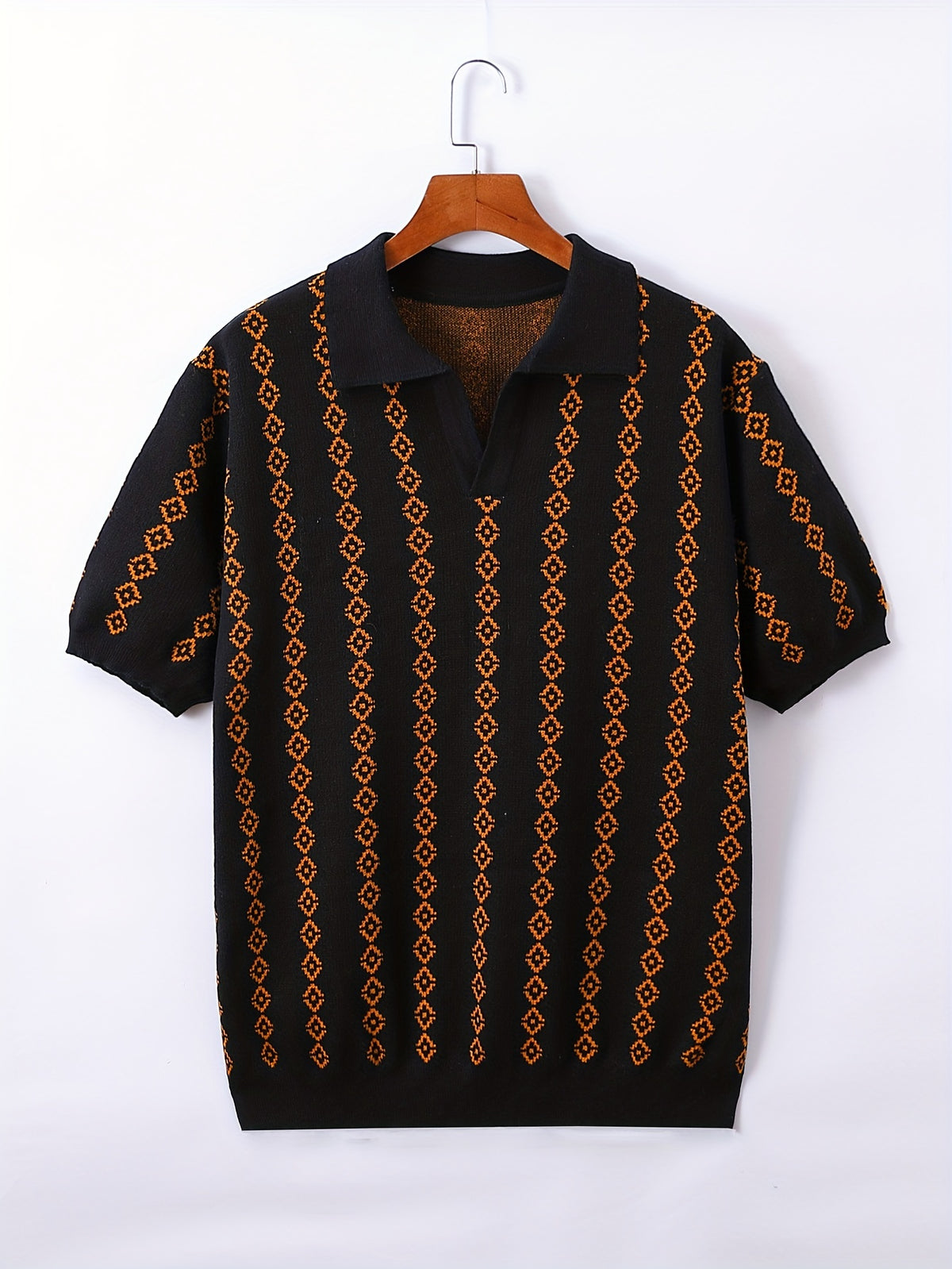 GEOMETRIC V-NECK POLO SHIRT FOR MEN