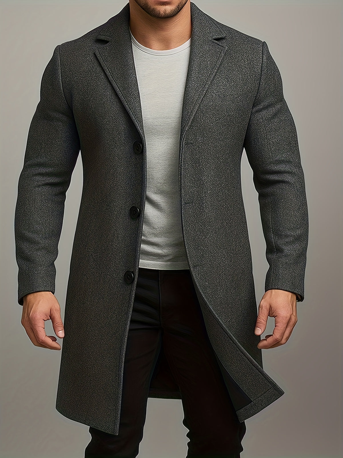 SOLID COLOUR MID LENGTH OVERCOAT FOR MEN