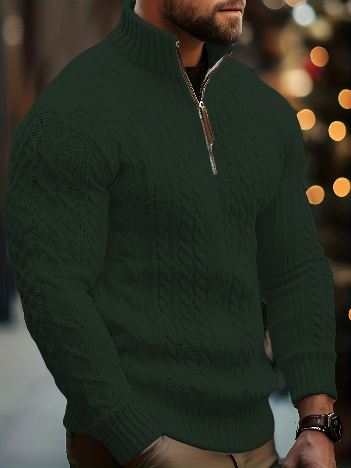 CABLE KNIT QUARTER ZIP SWEATER FOR MEN