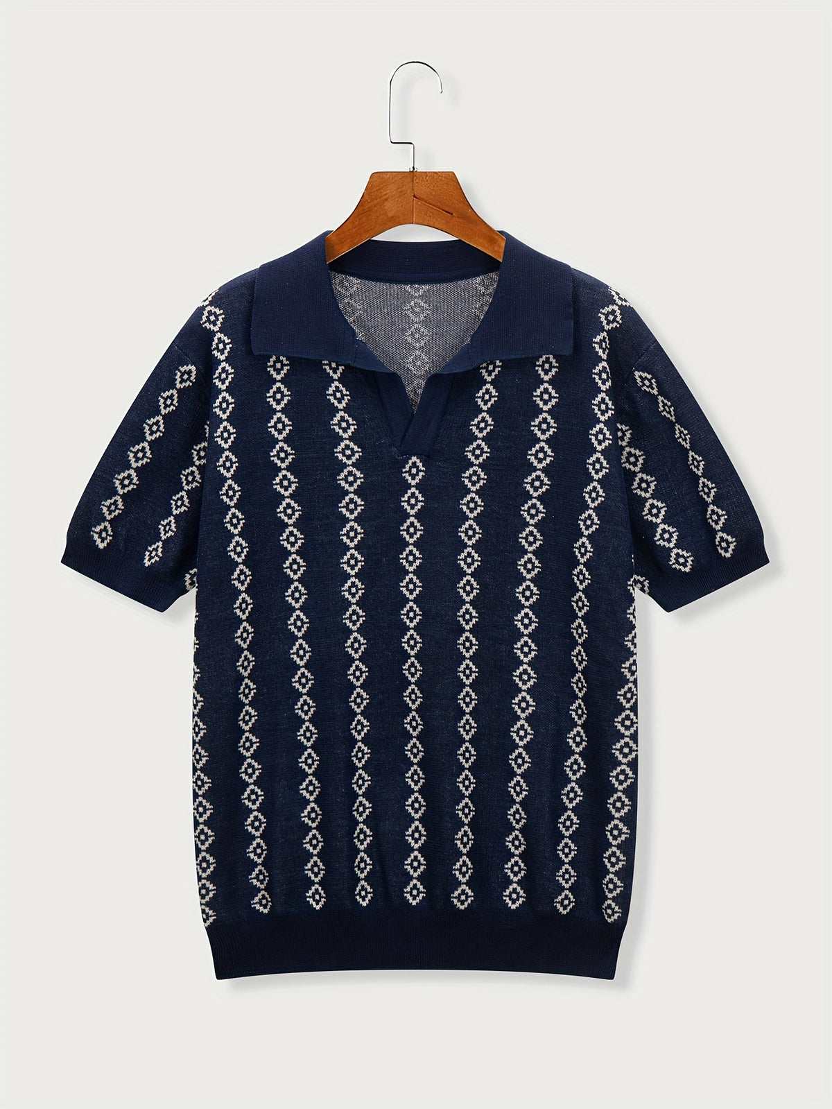GEOMETRIC V-NECK POLO SHIRT FOR MEN