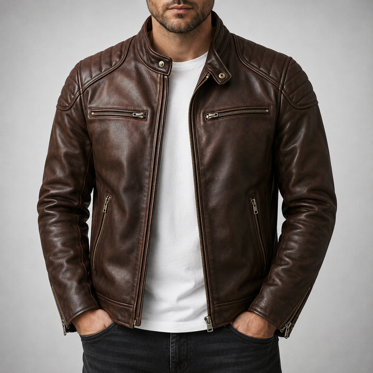 MOTO STYLE ZIP JACKET FOR MEN