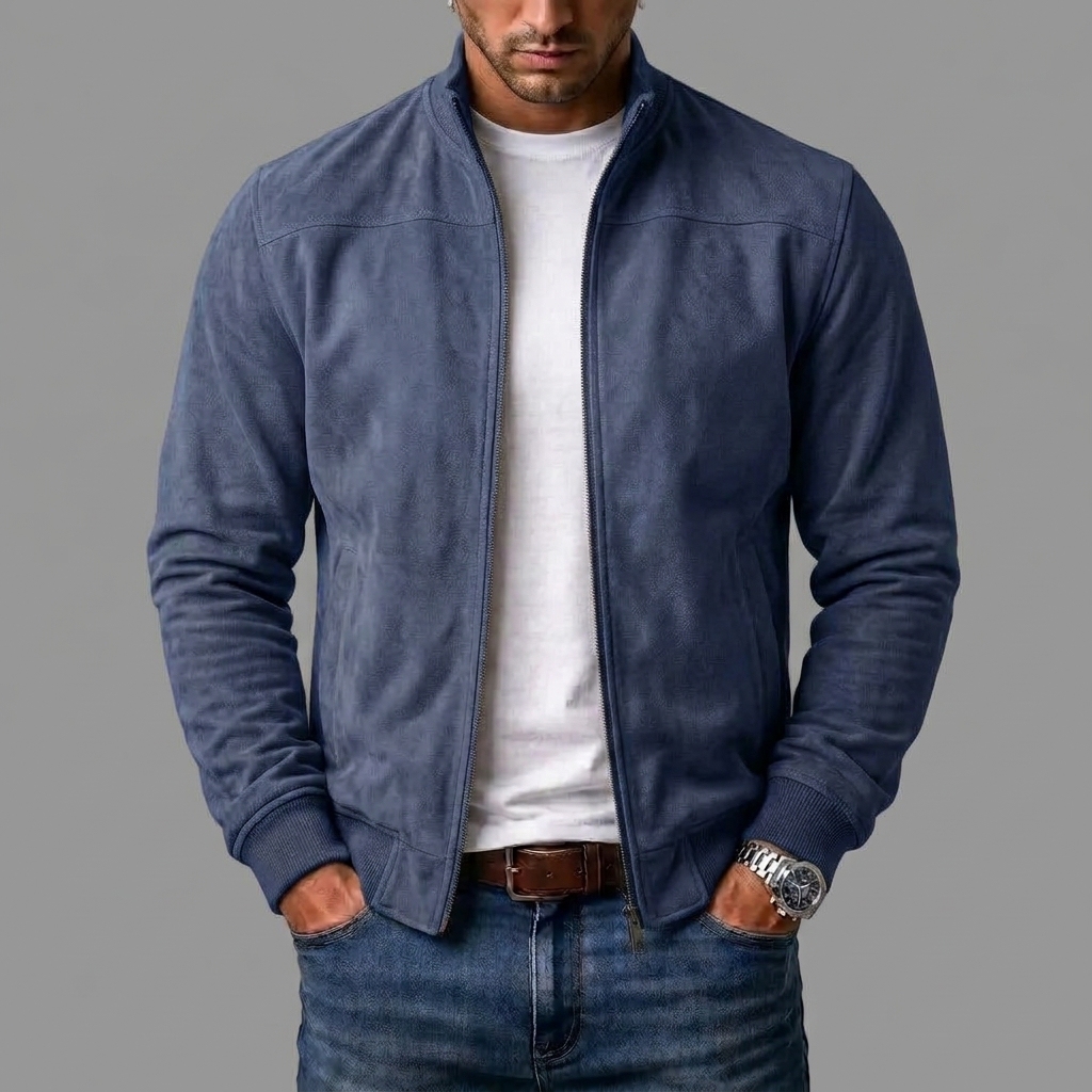RIBBED SUEDE BOMBER JACKET FOR MEN