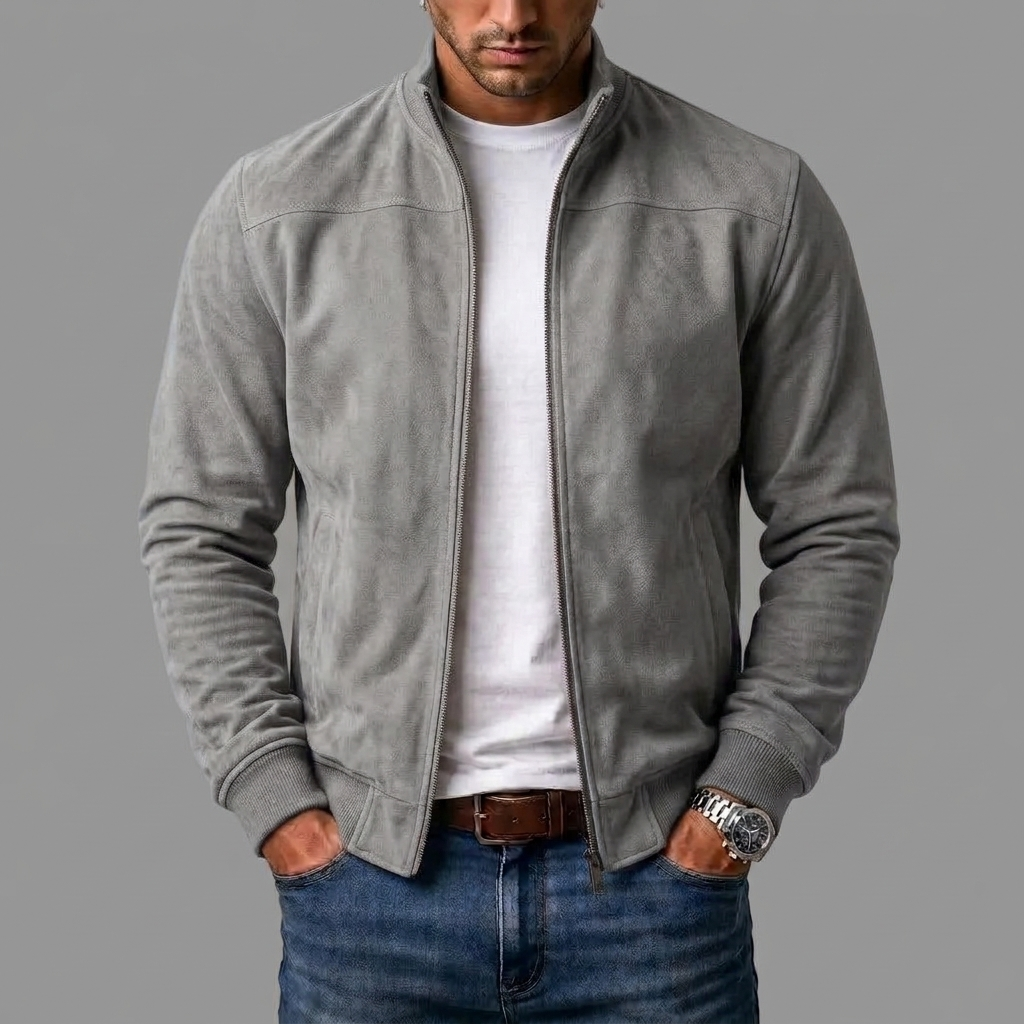 RIBBED SUEDE BOMBER JACKET FOR MEN