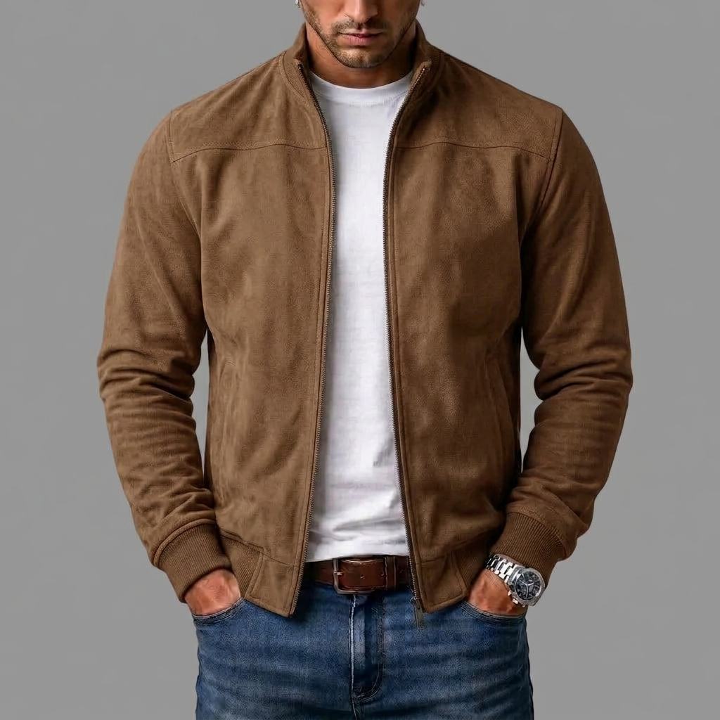 RIBBED SUEDE BOMBER JACKET FOR MEN